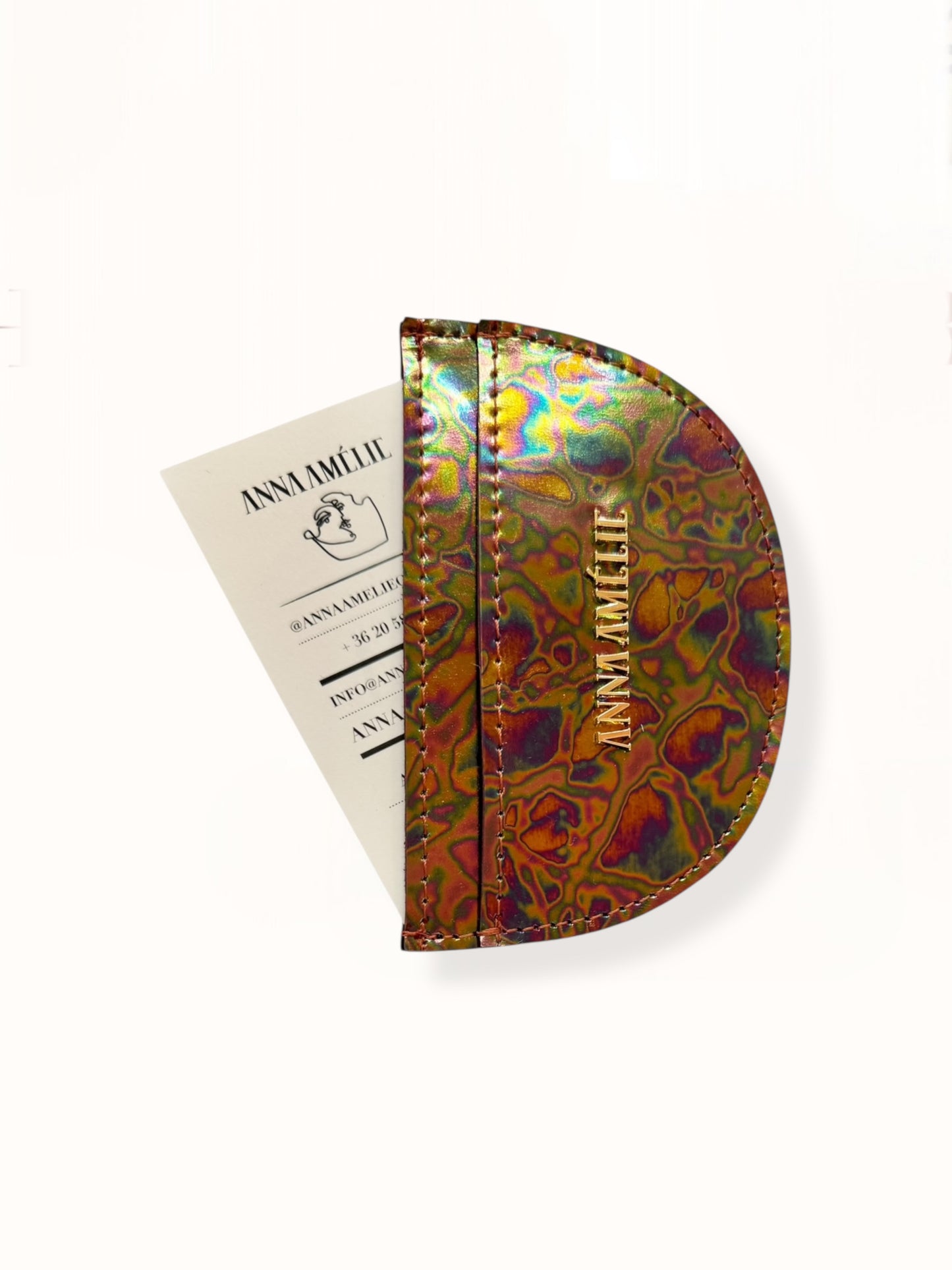 ROUNDED CARD HOLDER - METALLIC OIL SPILL LEATHER