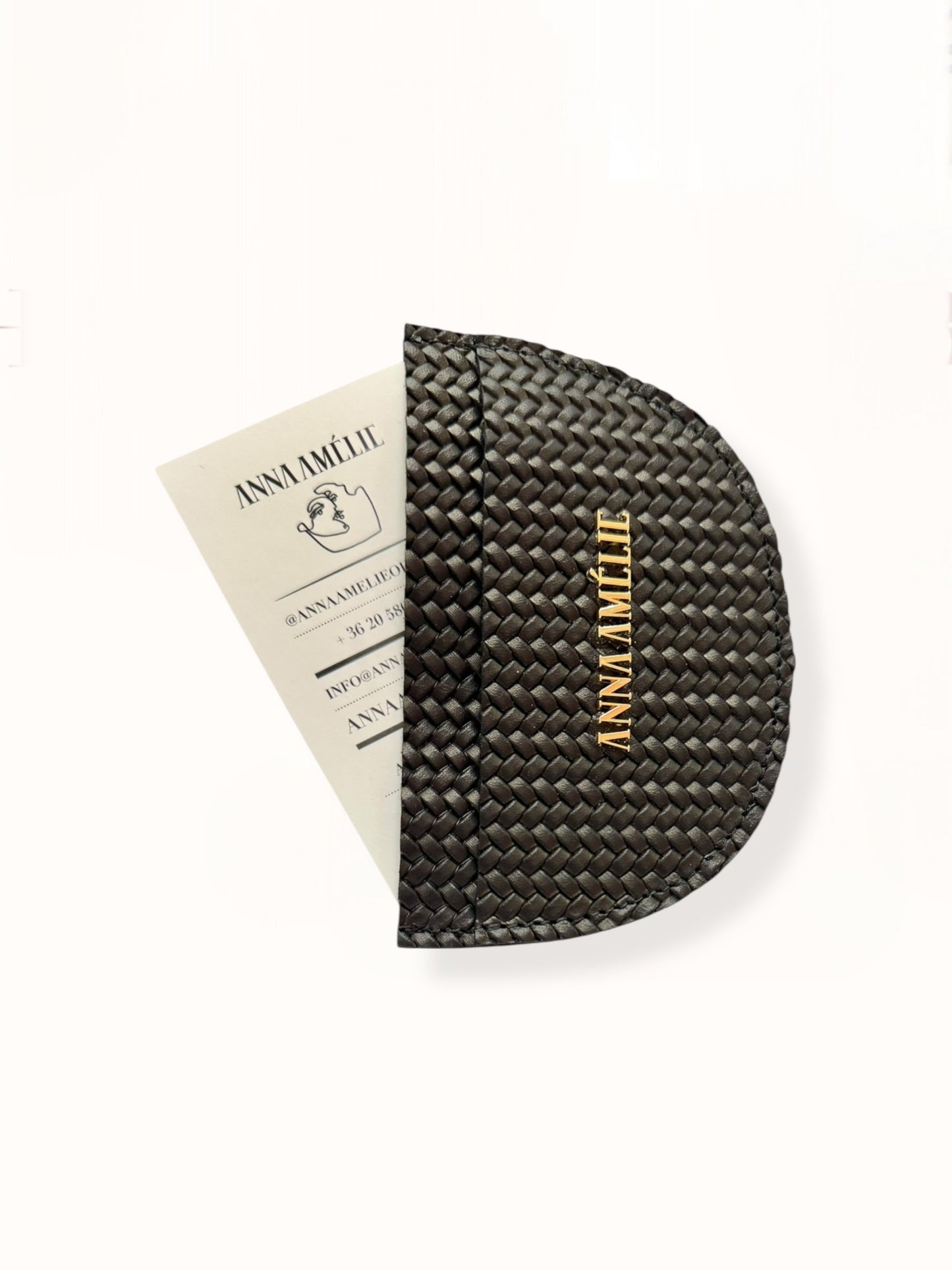 ROUNDED CARD HOLDER - BLACK WOVEN MATTE LEATHER