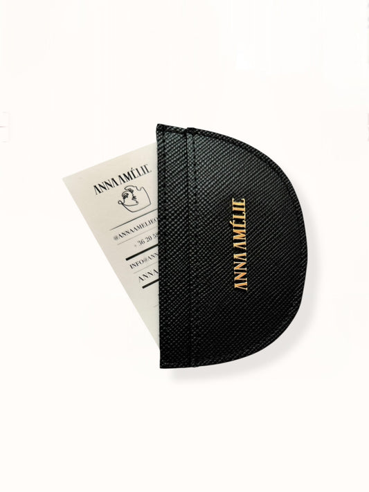 ROUNDED CARD HOLDER - BLACK SAFFIANO MATTE LEATHER