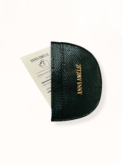 ROUNDED CARD HOLDER - DEEP GREEN SNAKE EMBOSSED LEATHER