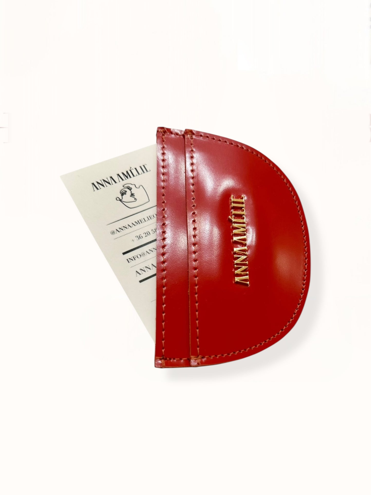 ROUNDED CARD HOLDER - RED SMOOTH LEATHER