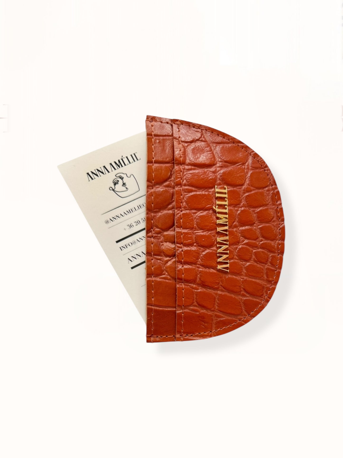 ROUNDED CARD HOLDER - RED CROC EMBOSSED MATTE LEATHER