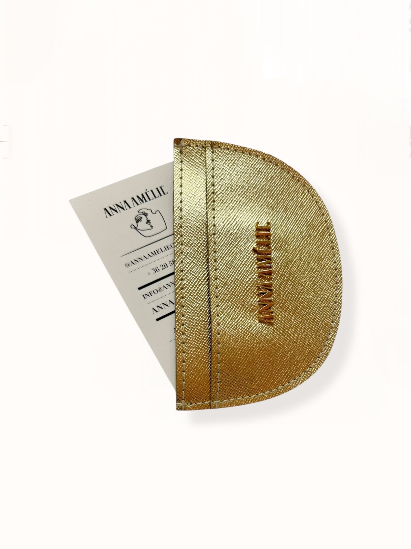 ROUNDED CARD HOLDER - GOLD SAFFIANO LEATHER