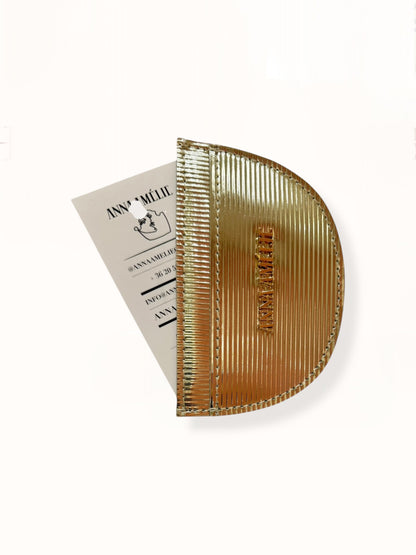 ROUNDED CARD HOLDER - CHAMPAGNE GOLD STRIPED LEATHER