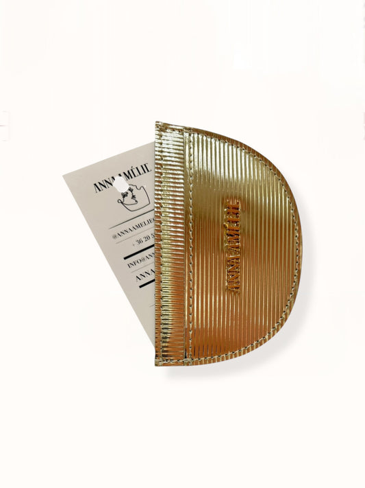 ROUNDED CARD HOLDER - CHAMPAGNE GOLD STRIPED LEATHER