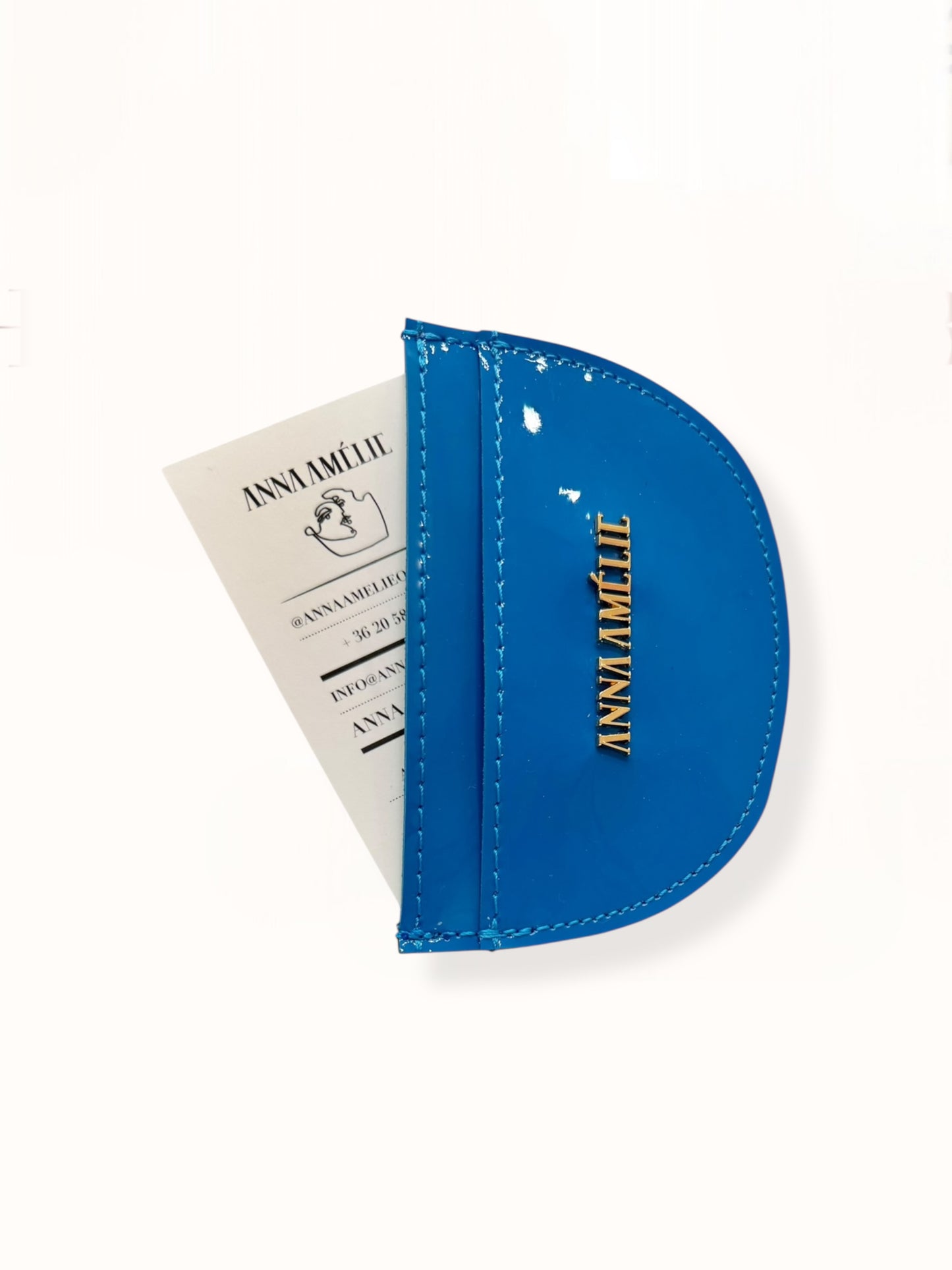 ROUNDED CARD HOLDER - POOL BLUE PATENT LEATHER