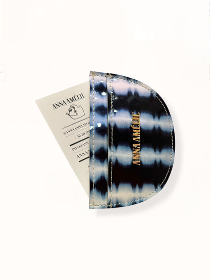 ROUNDED CARD HOLDER - BLUE TIE-DYE PATENT LEATHER