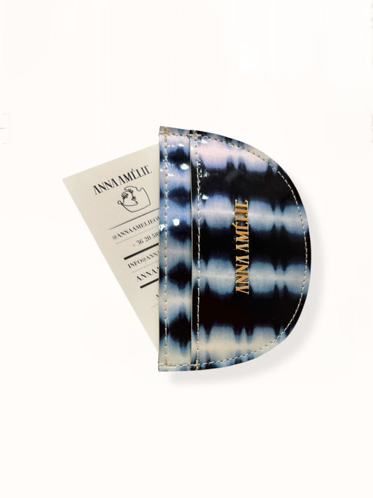 ROUNDED CARD HOLDER - BLUE TIE-DYE PATENT LEATHER