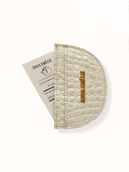 ROUNDED CARD HOLDER - WHITE CROC EMBOSSED LEATHER