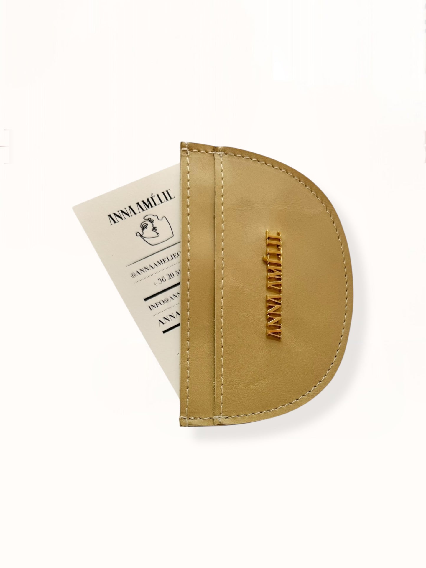 ROUNDED CARD HOLDER - NATURAL BEIGE SMOOTH LEATHER