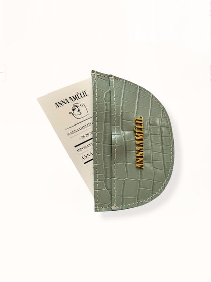ROUNDED CARD HOLDER - MOSS GREEN CROC EMBOSSED LEATHER