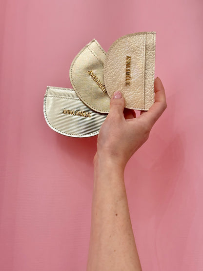 ROUNDED CARD HOLDER - GOLD SAFFIANO LEATHER