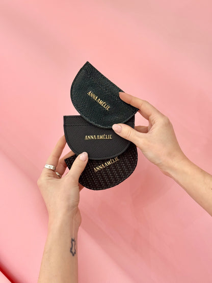 ROUNDED CARD HOLDER - BLACK SAFFIANO MATTE LEATHER