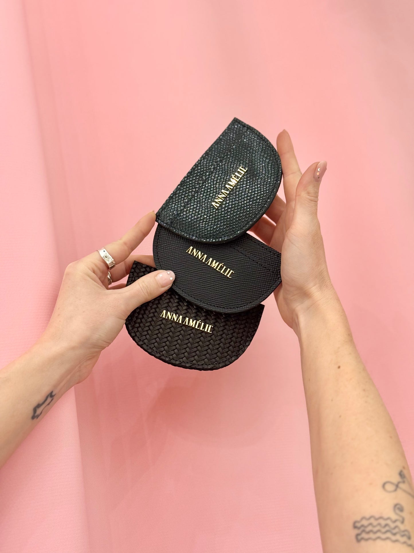 ROUNDED CARD HOLDER - DEEP GREEN SNAKE EMBOSSED LEATHER