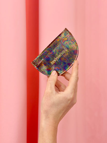 ROUNDED CARD HOLDER - METALLIC OIL SPILL LEATHER