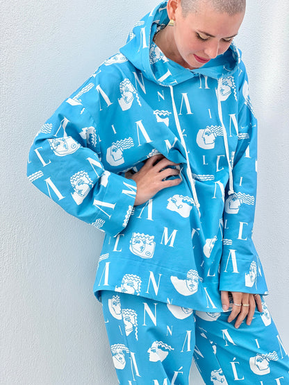 MYKONOS HOODIE - LOGO HEADS PRINT | LIGHT BLUE