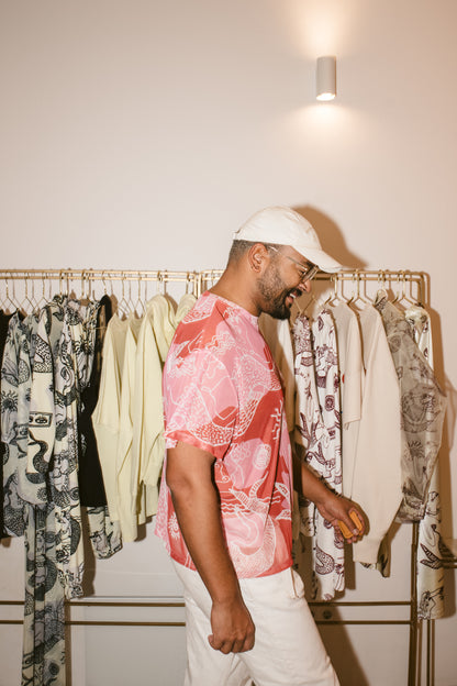 MESH T-SHIRT - "MERMAID PRINT" | RUSTY PINK