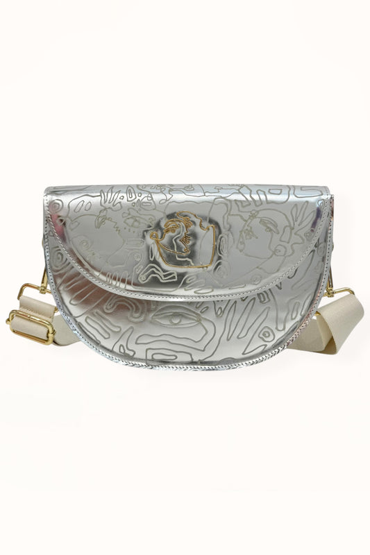 SIENNA BAG - SILVER MIRROR LEATHER w. UNIQUE DRAWING