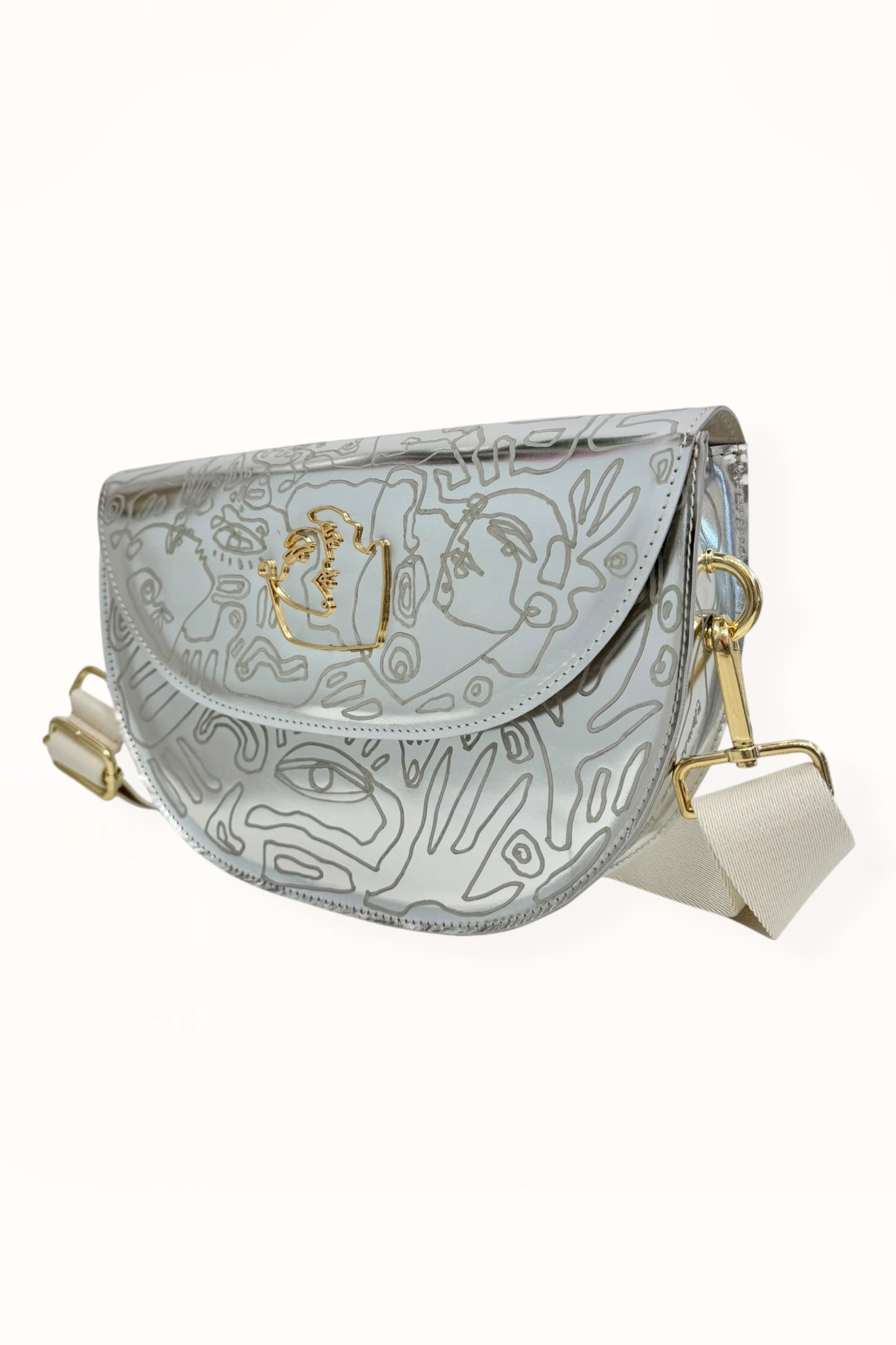 SIENNA BAG - SILVER MIRROR LEATHER w. UNIQUE DRAWING
