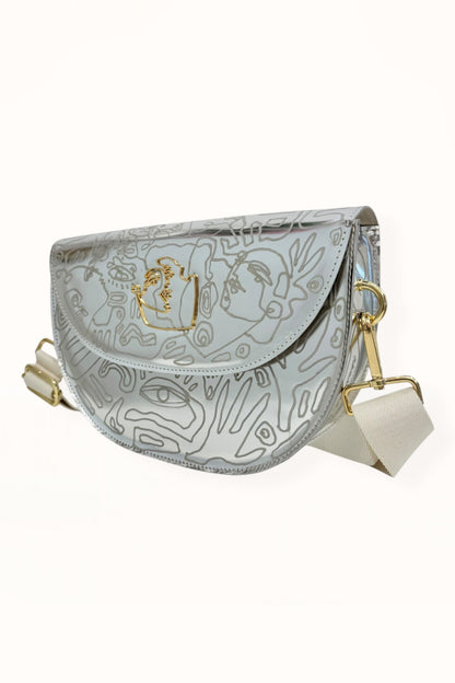 SIENNA BAG - SILVER MIRROR LEATHER w. UNIQUE DRAWING