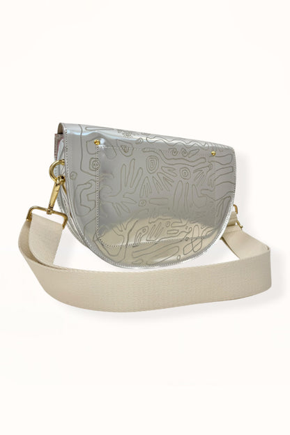 SIENNA BAG - SILVER MIRROR LEATHER w. UNIQUE DRAWING