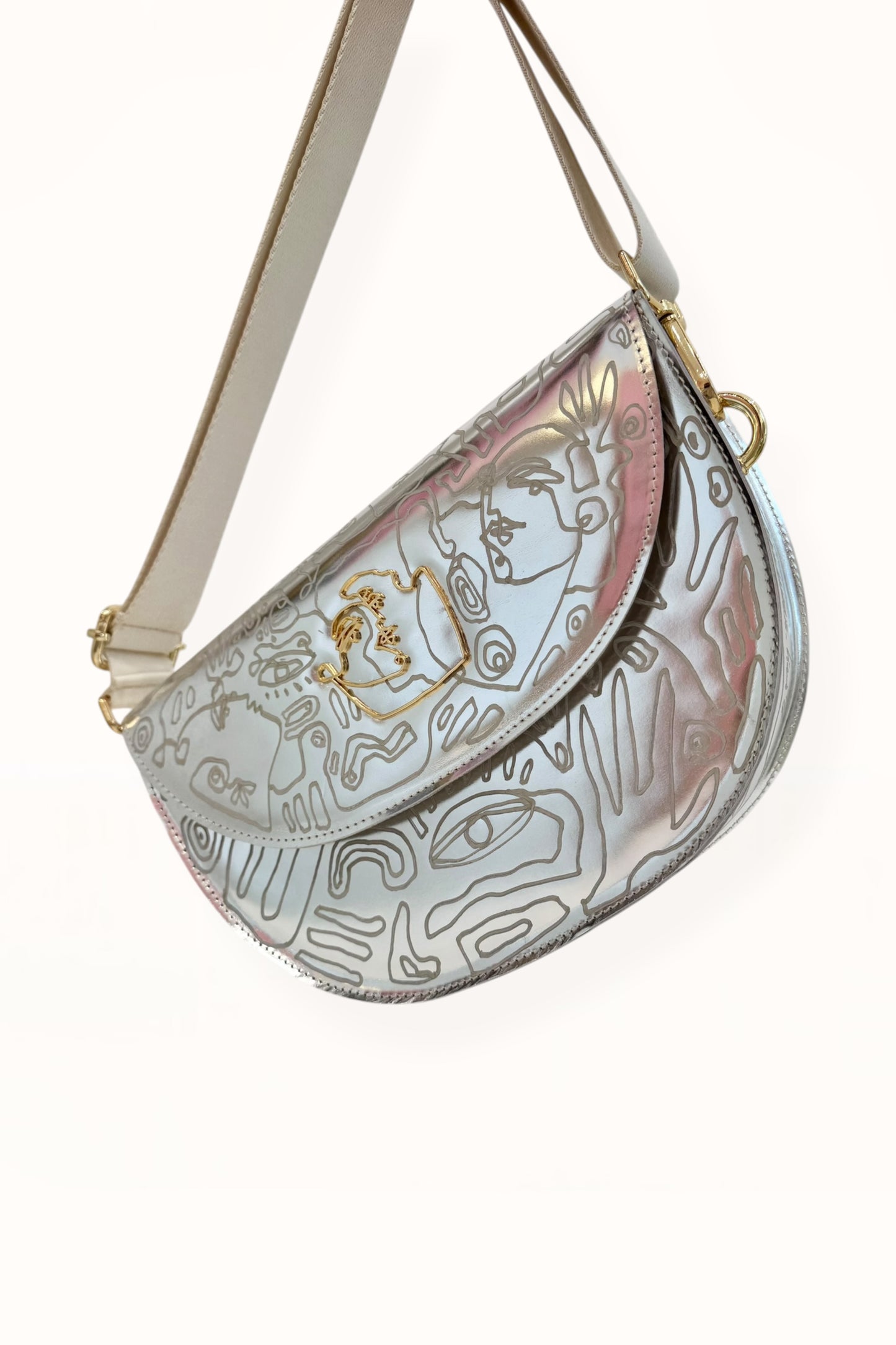 SIENNA BAG - SILVER MIRROR LEATHER w. UNIQUE DRAWING