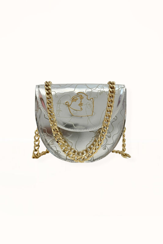 DORIS BAG - SILVER MIRROR LEATHER w. UNIQUE DRAWING