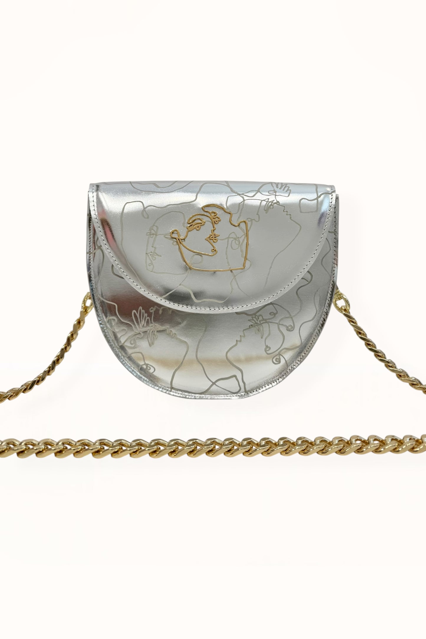 DORIS BAG - SILVER MIRROR LEATHER w. UNIQUE DRAWING