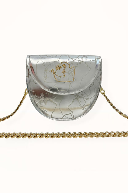 DORIS BAG - SILVER MIRROR LEATHER w. UNIQUE DRAWING
