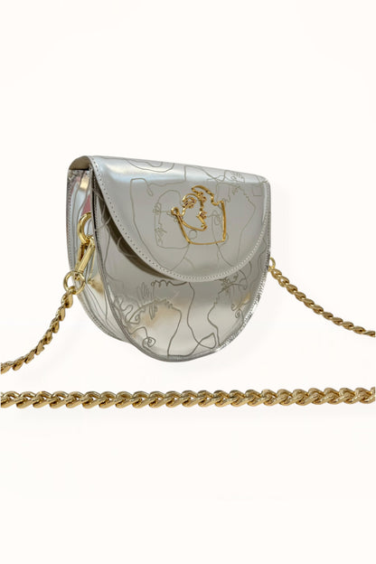 DORIS BAG - SILVER MIRROR LEATHER w. UNIQUE DRAWING