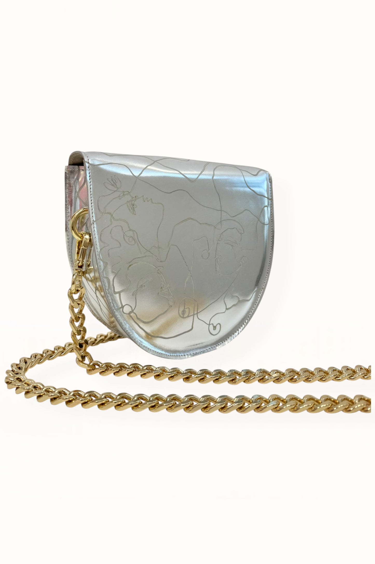 DORIS BAG - SILVER MIRROR LEATHER w. UNIQUE DRAWING