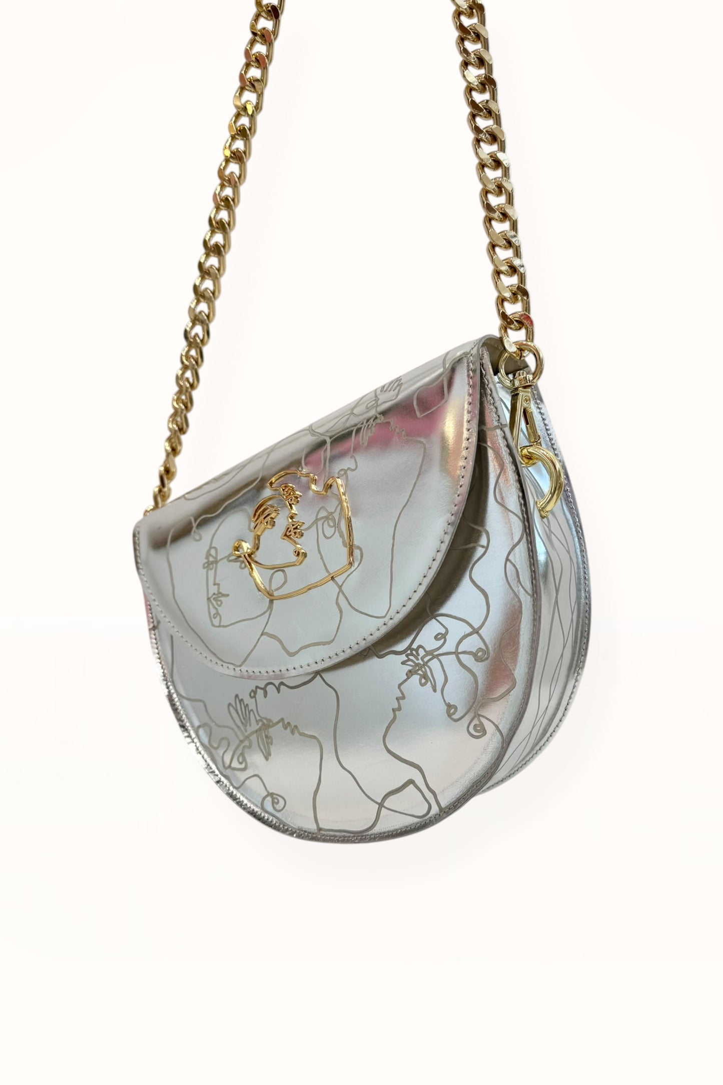 DORIS BAG - SILVER MIRROR LEATHER w. UNIQUE DRAWING