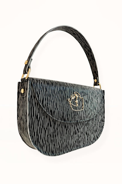 AUDREY BAG - BLACK & WHITE WOOD GRAIN LEATHER