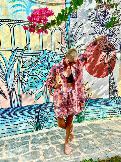 Special Pre-Order |  FLOWY SHORTS | “BIRDS PRINT” - PINK