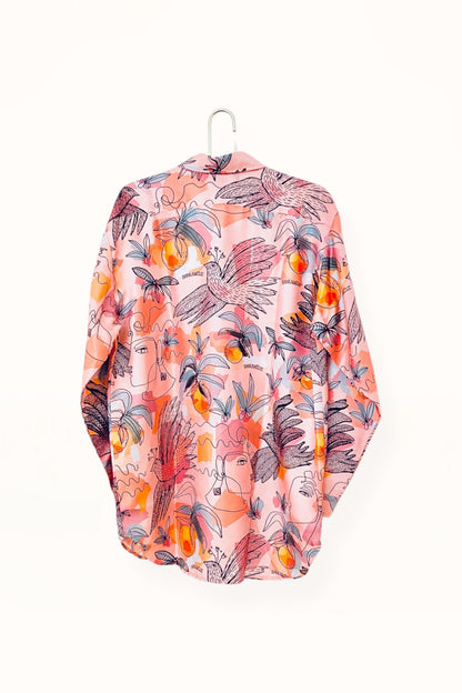 Special Pre-Order |  BUTTON DOWN SHIRT  |  “BIRDS PRINT” - PINK