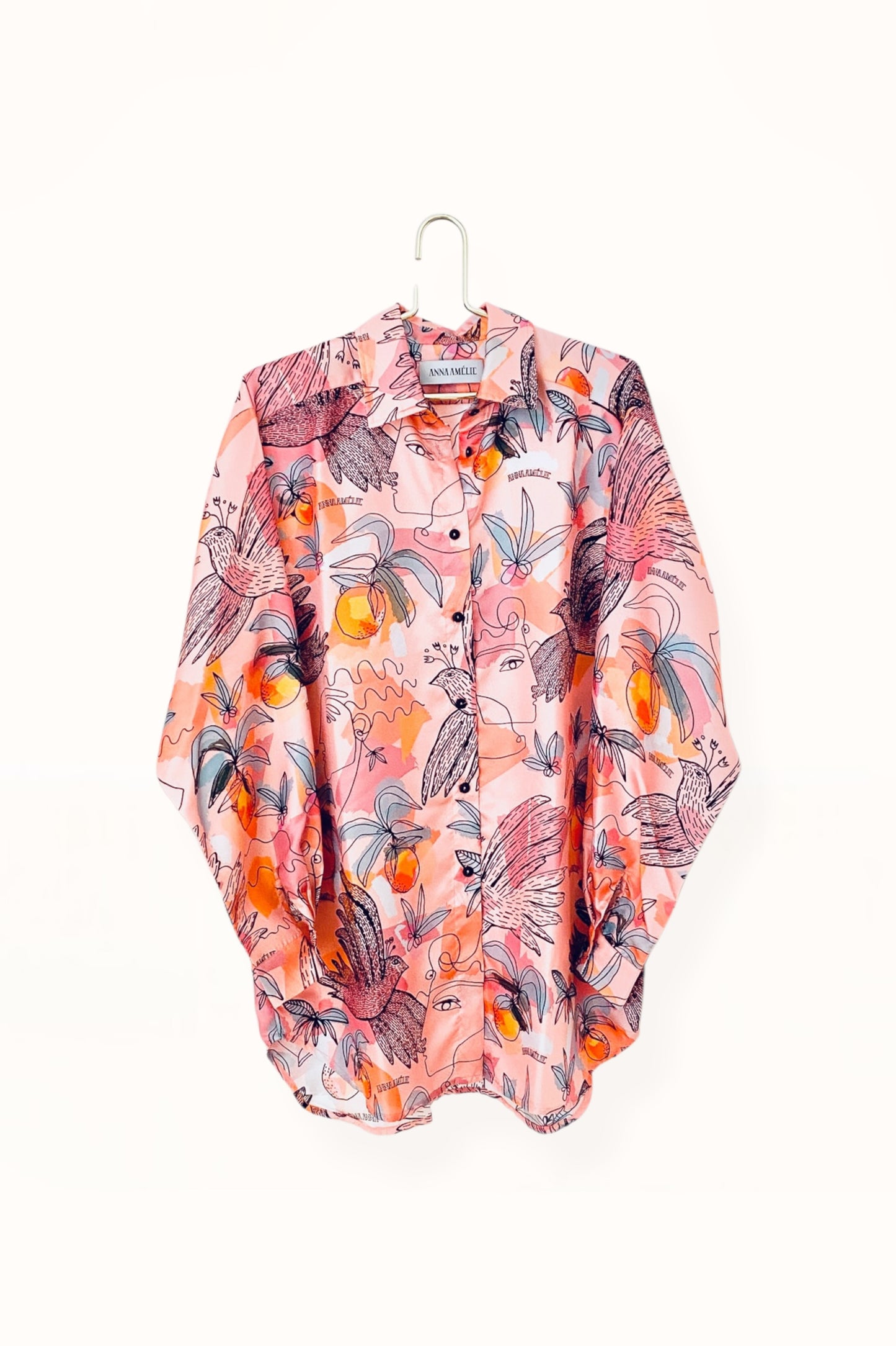 Special Pre-Order |  BUTTON DOWN SHIRT  |  “BIRDS PRINT” - PINK