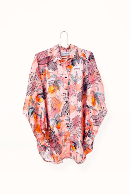 Special Pre-Order |  BUTTON DOWN SHIRT  |  “BIRDS PRINT” - PINK