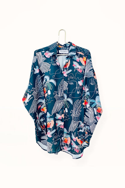 Special Pre-Order |  BUTTON DOWN SHIRT  |  “BIRDS PRINT” - FOREST GREEN