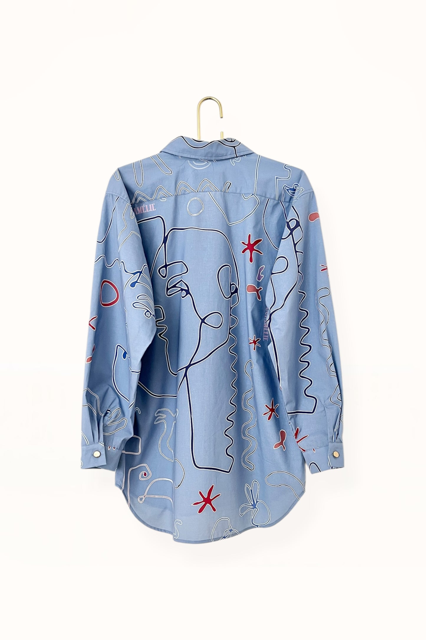 Special Pre-Order |  BUTTON DOWN SHIRT  |  “FACES PRINT” - GREY BLUE