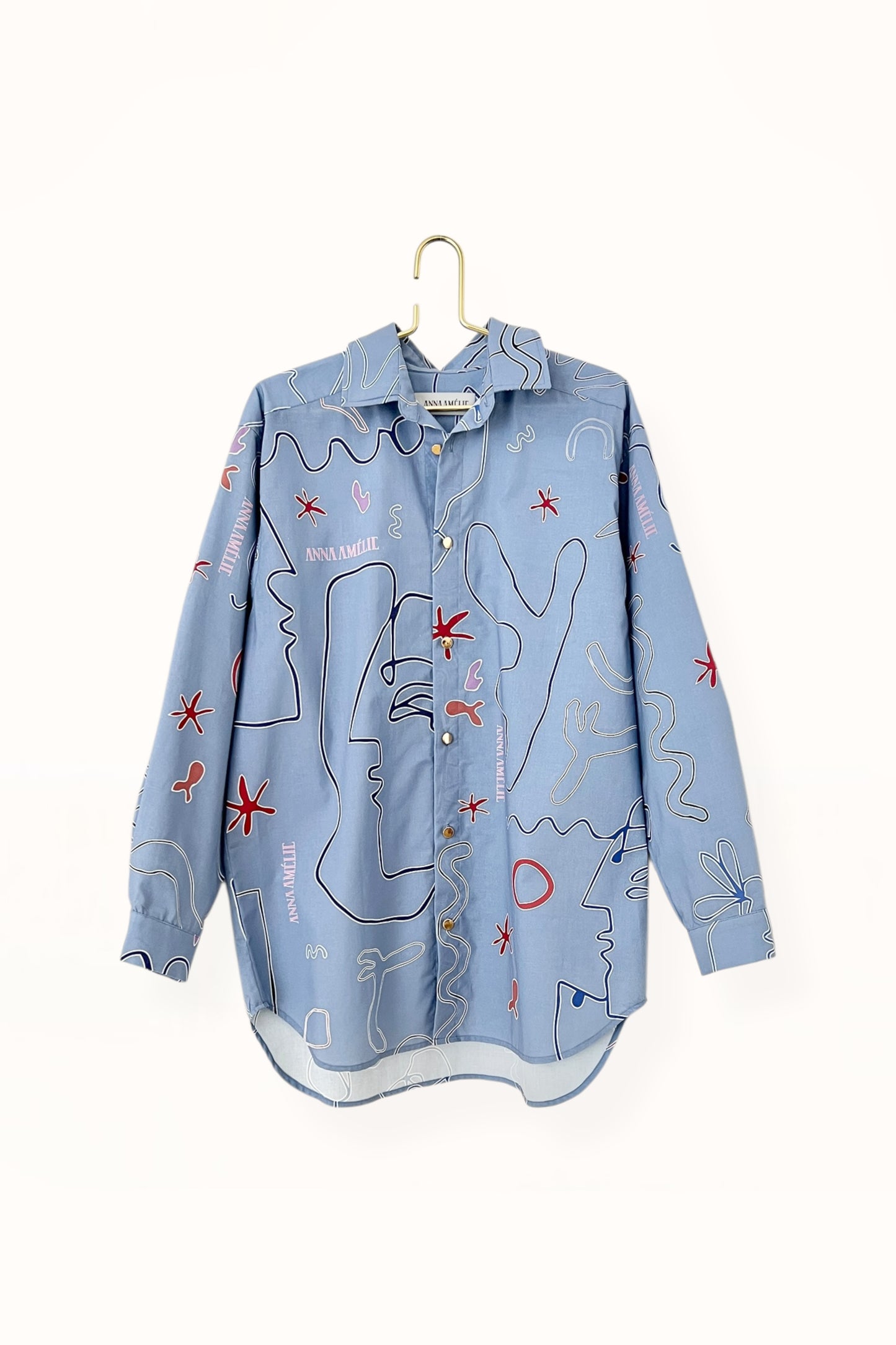 Special Pre-Order |  BUTTON DOWN SHIRT  |  “FACES PRINT” - GREY BLUE