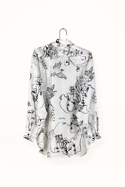 Special Pre-Order |  BUTTON DOWN SHIRT  |  “PIGEON HOUSE PRINT” - WHITE