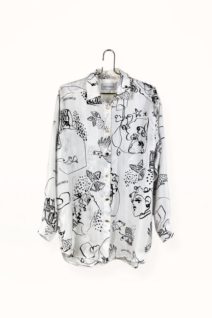 Special Pre-Order |  BUTTON DOWN SHIRT  |  “PIGEON HOUSE PRINT” - WHITE