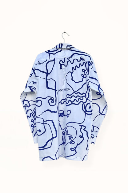Special Pre-Order |  BUTTON DOWN SHIRT  |  “LINES PRINT” - BLUE & WHITE