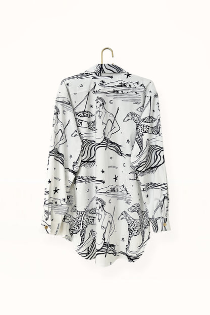 Special Pre-Order |  BUTTON DOWN SHIRT  |  “ARTEMIS PRINT” - WHITE AND MIDNIGHT BLUE