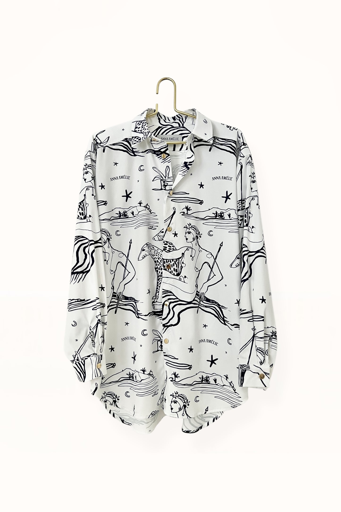 Special Pre-Order |  BUTTON DOWN SHIRT  |  “ARTEMIS PRINT” - WHITE AND MIDNIGHT BLUE