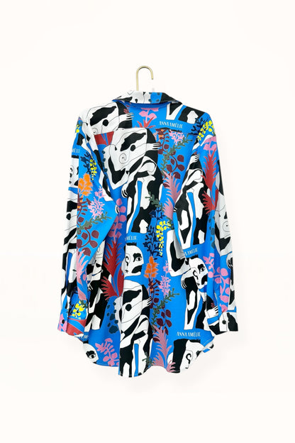Special Pre-Order |  BUTTON DOWN SHIRT  |  “VITILIGO FOREST PRINT” - ELECTRIC BLUE