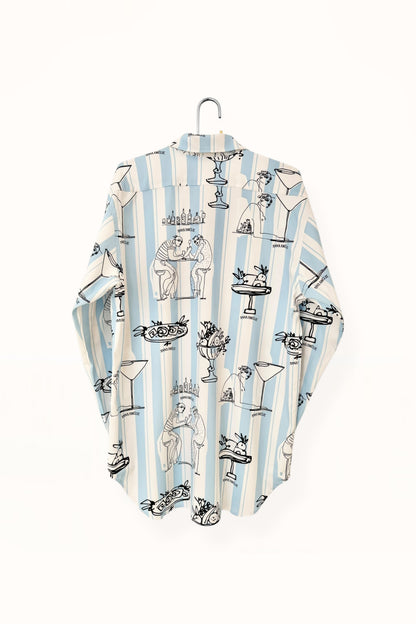 Special Pre-Order |  BUTTON DOWN SHIRT  |  “FEAST PRINT” - PALE BLUE & WHITE STRIPED