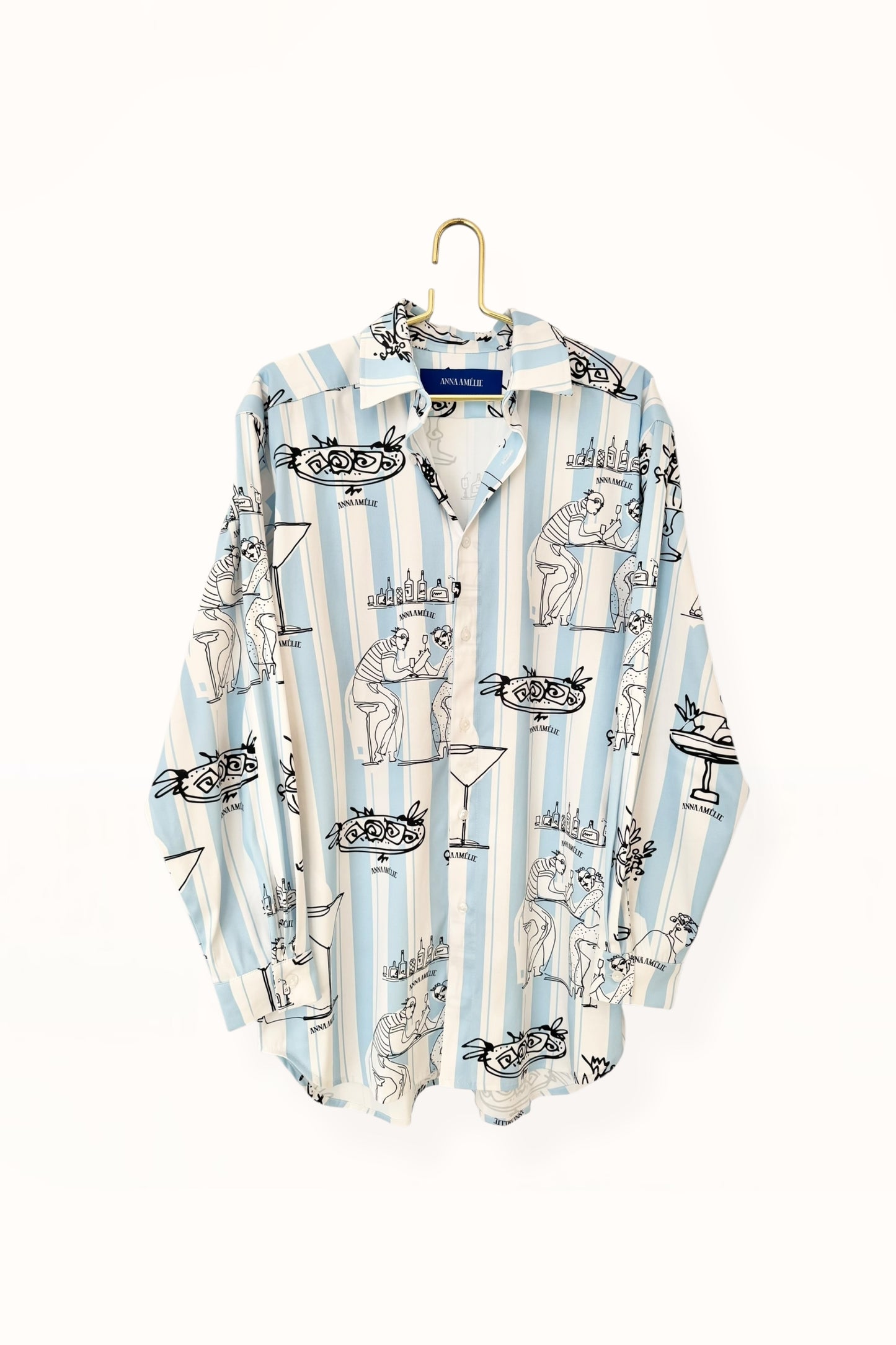 Special Pre-Order |  BUTTON DOWN SHIRT  |  “FEAST PRINT” - PALE BLUE & WHITE STRIPED