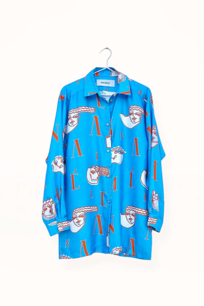 Special Pre-Order |  BUTTON DOWN SHIRT  |  “HEADS LOGO PRINT” - BLUE & ORANGE