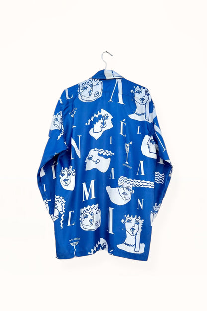 Special Pre-Order |  BUTTON DOWN SHIRT  |  “FACES LOGO PRINT” - GREEK BLUE